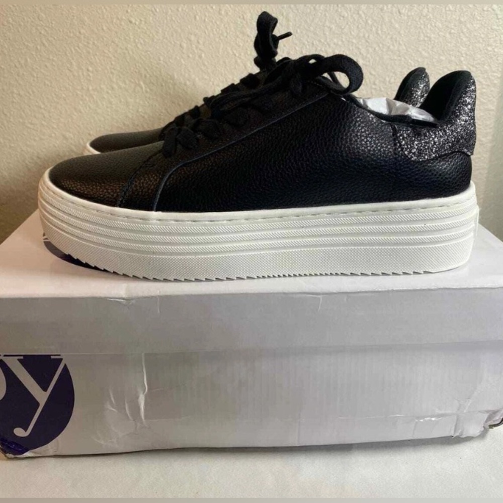 Joy Mangano Black and Silver Athletic Sneakers with Platform Soles